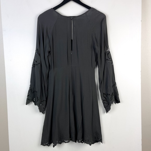 ASTR The Label Nordstrom (S) Fern Eyelet Sleeve V-Neck Mini Dress Viscose Gray - Picture 7 of 10